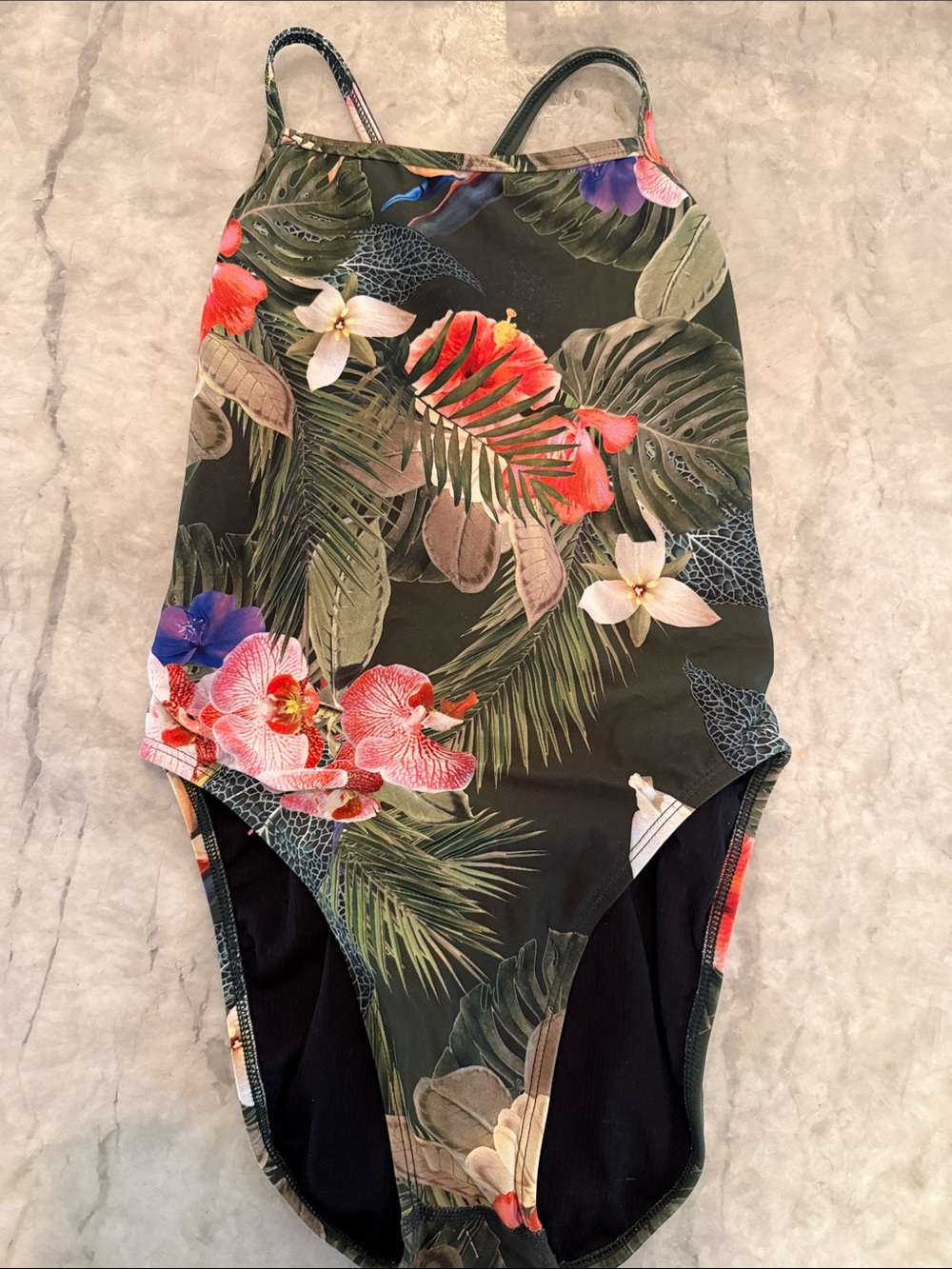 Jolyn Clothing Tropical Floral One-Piece Swimsuit in Black, Green, Red, Pink